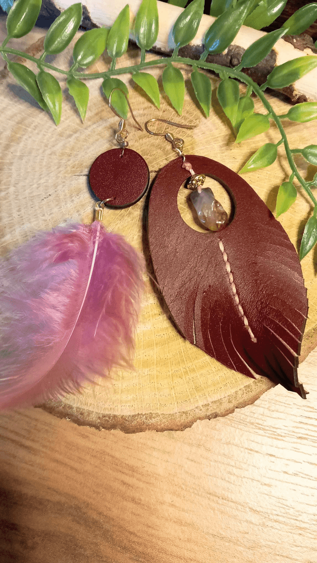 Boucles d'oreilles plume cuir