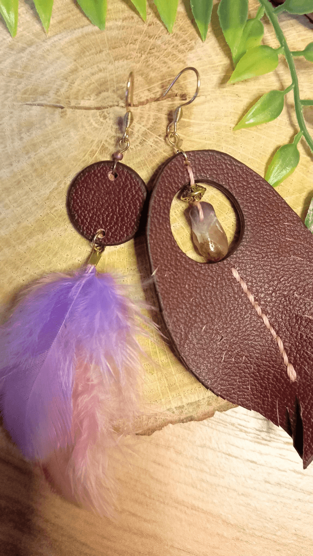Boucles d'oreilles plume cuir